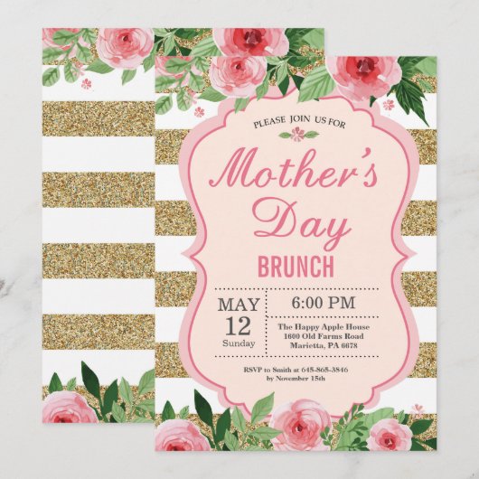 Waterverf Floral Moederdag Brunch Uitnodiging (Voorkant / Achterkant)