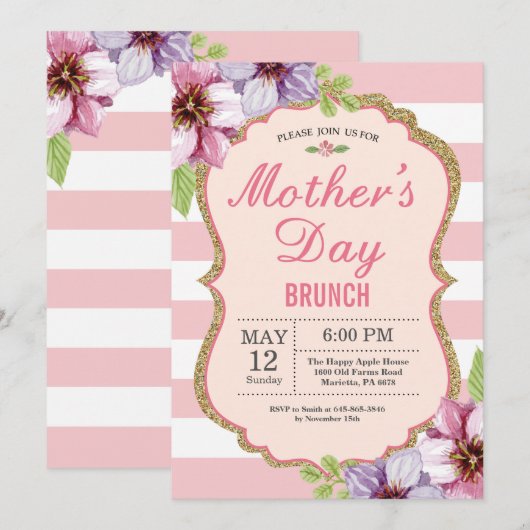 Waterverf Floral Moederdag Brunch Uitnodiging (Voorkant / Achterkant)