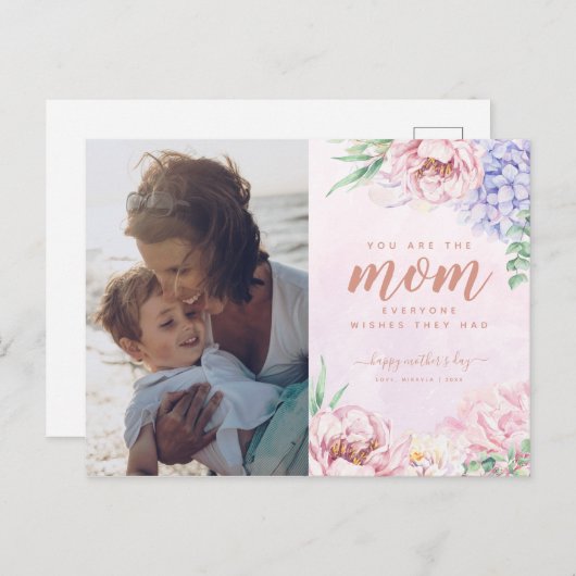 Waterverf Floral Moederdag Greeting Briefkaart (Voorkant / Achterkant)