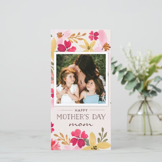 Waterverf Floral-Moederdag Kaart (Staand voorkant)