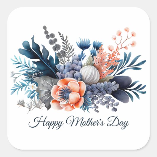 Waterverf Floral Moederdag Vierkante Sticker (Voorkant)