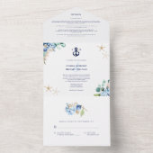 Waterverf Floral Monogram Anchor Beach Wedding All In One Uitnodiging (Binnen)