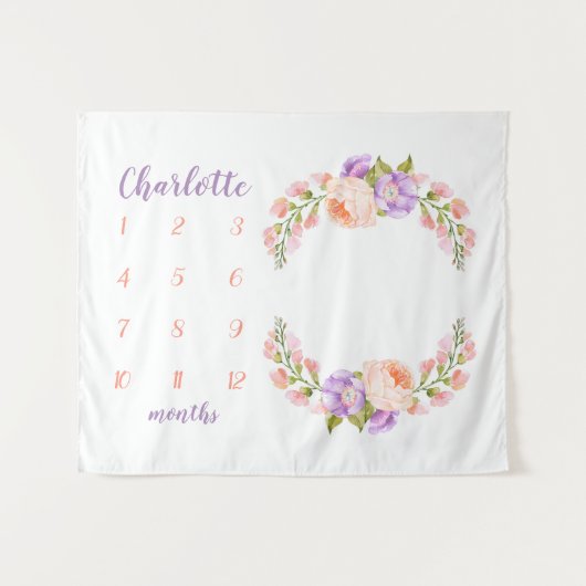 Waterverf Floral Monogram Baby Milestone Foto Wandkleed (Voorkant (horizontaal))