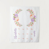 Waterverf Floral Monogram Baby Milestone Foto Wandkleed (Voorkant)