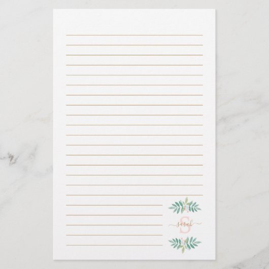 Waterverf Floral Monogram Briefpapier (Voorkant)