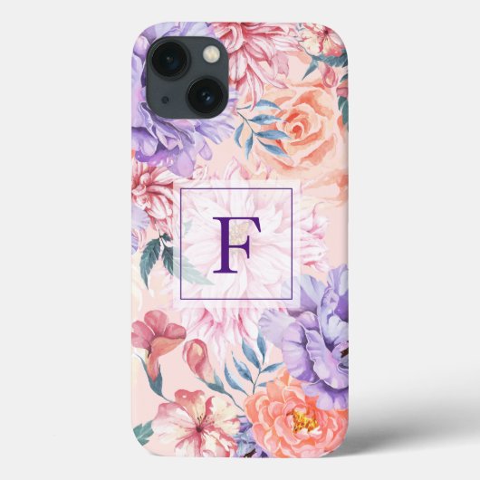  Waterverf Floral Monogram Case-Mate iPhone Case (Achterkant)