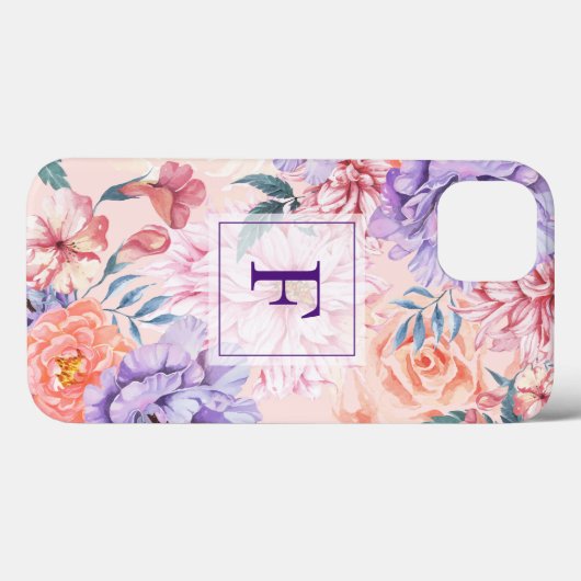  Waterverf Floral Monogram Case-Mate iPhone Case (Achterkant (horizontaal))