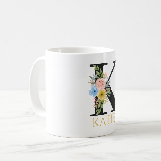 Waterverf Floral Monogram Coffee Mok (Voorkant links)