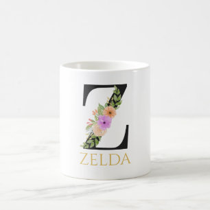 Waterverf Floral Monogram Coffee Mok