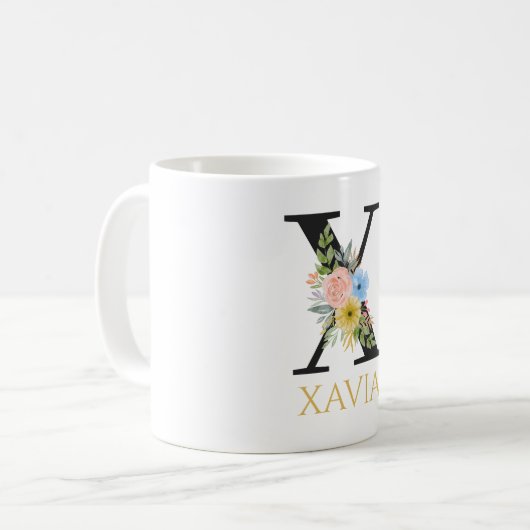 Waterverf Floral Monogram Coffee Mok (Voorkant links)