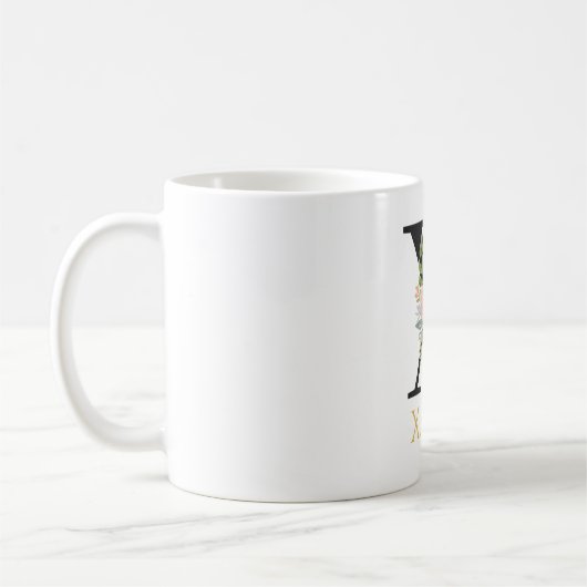 Waterverf Floral Monogram Coffee Mok (Links)