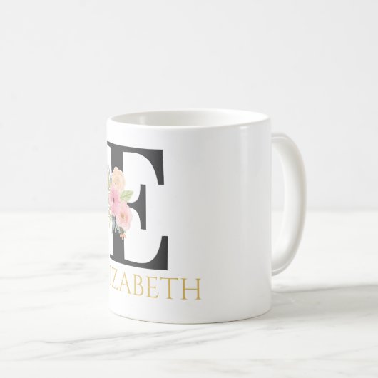 Waterverf Floral Monogram Coffee Mok (Voorkant rechts)