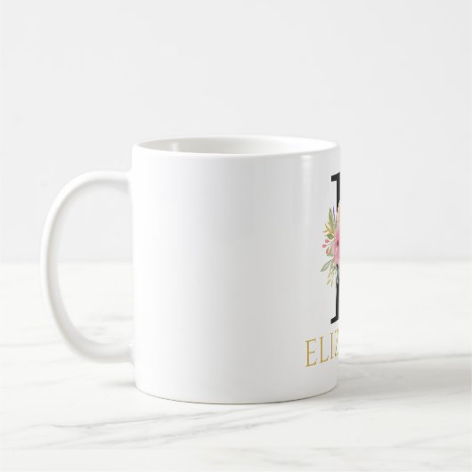 Waterverf Floral Monogram Coffee Mok (Links)