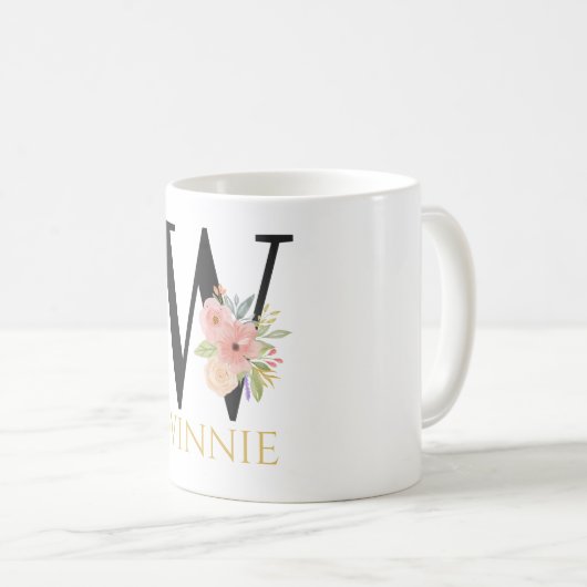 Waterverf Floral Monogram Coffee Mok (Voorkant rechts)