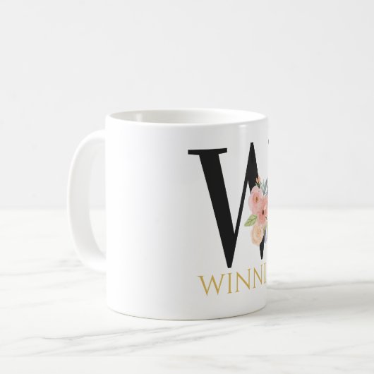 Waterverf Floral Monogram Coffee Mok (Voorkant links)