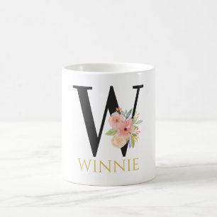 Waterverf Floral Monogram Coffee Mok