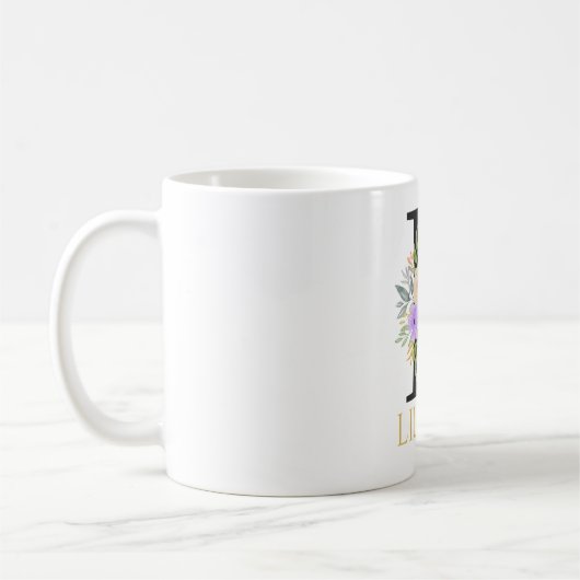 Waterverf Floral Monogram Coffee Mok (Links)