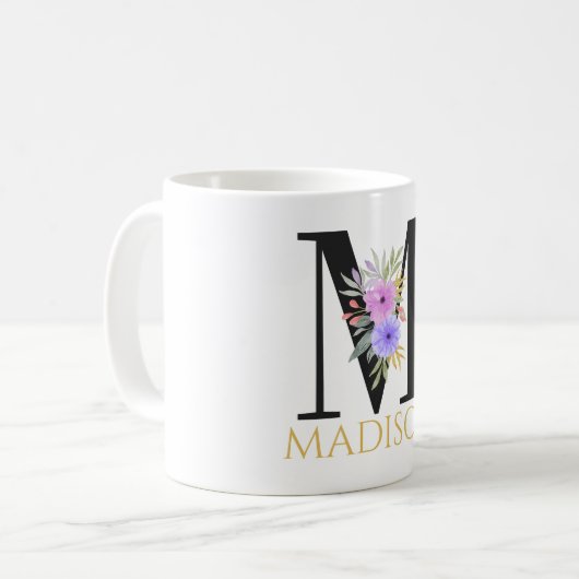 Waterverf Floral Monogram Coffee Mok (Voorkant links)