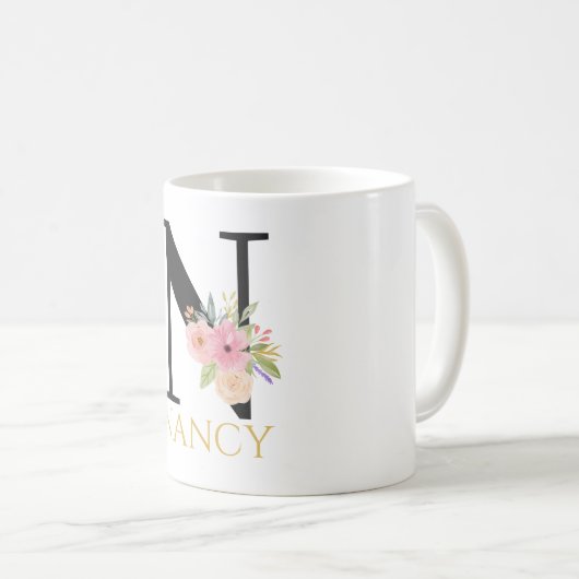 Waterverf Floral Monogram Coffee Mok (Voorkant rechts)