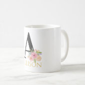 Waterverf Floral Monogram Coffee Mok (Voorkant rechts)