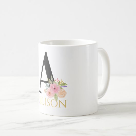 Waterverf Floral Monogram Coffee Mok (Voorkant rechts)