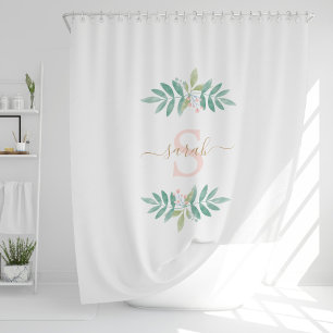 Waterverf Floral Monogram Douchegordijn