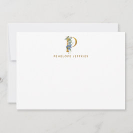 Waterverf Floral Monogram Gold Letter P Note Kaart Notitiekaartje