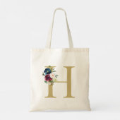 Waterverf Floral Monogram Initiaal Navy Burgundy Tote Bag (Achterkant)