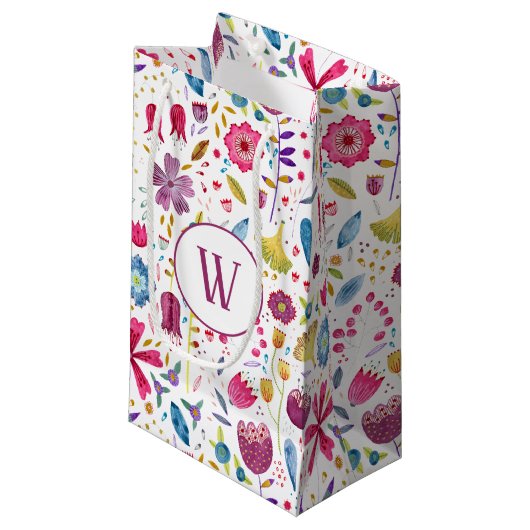 Waterverf Floral Monogram Klein Cadeauzakje (Voorkant Gekanteld)