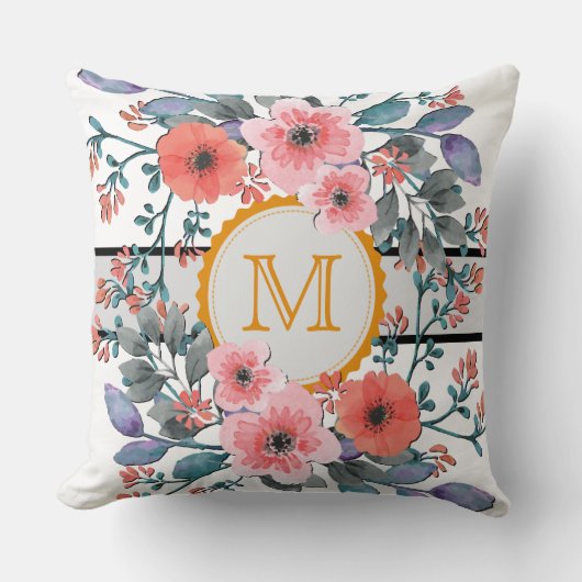 Waterverf Floral Monogram Kussen (Voorkant)
