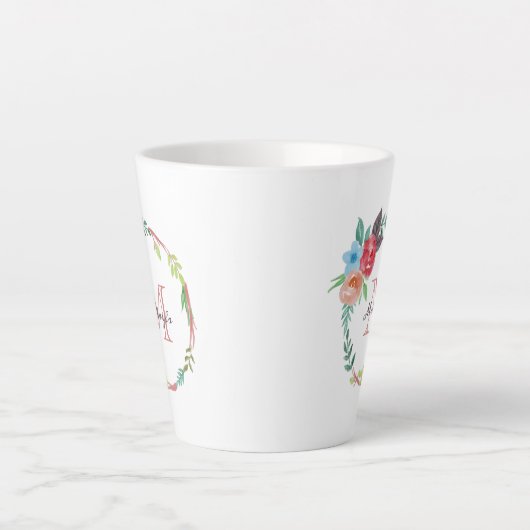 Waterverf Floral Monogram Latte Mok (Voorkant)