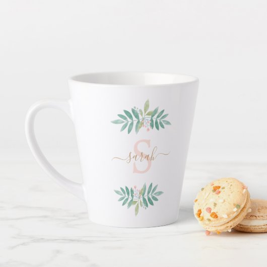 Waterverf Floral Monogram Latte Mok (In situ)