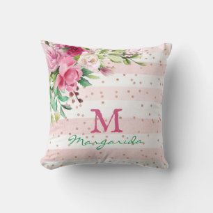Waterverf Floral monogram met de naam Girl Kussen