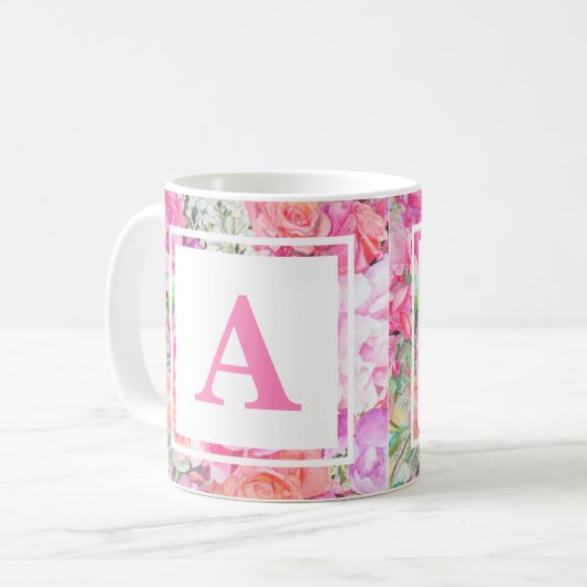 Waterverf Floral Monogram Mok (Voorkant links)