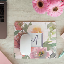 Waterverf Floral Monogram Mousepad Sjabloon