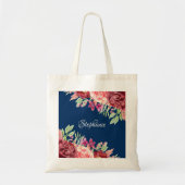 Waterverf Floral Monogram Navy Blue Burgundy Tote Bag (Voorkant)