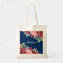 Waterverf Floral Monogram Navy Blue Burgundy