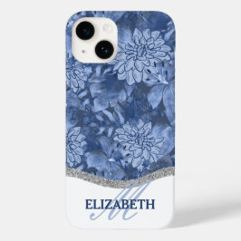 Waterverf Floral Monogram Patroon - Blauw op Blauw Case-Mate iPhone 14 Hoesje