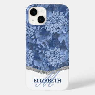 Waterverf Floral Monogram Patroon - Blauw op Blauw Case-Mate iPhone 14 Hoesje