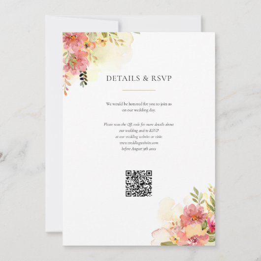 Waterverf Floral Monogram QR Code Bruiloft Kaart (Achterkant)