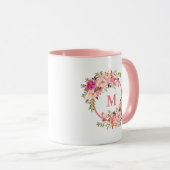 Waterverf Floral Monogram roze Mok (Voorkant rechts)