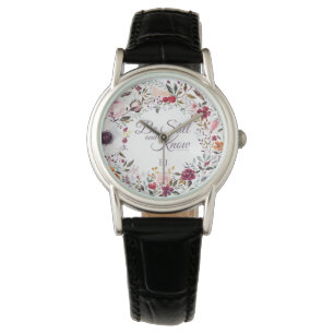 Waterverf Floral Monogram Scripts Horloge