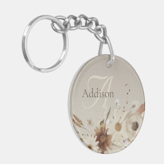 Waterverf Floral Monogram Sleutelhanger (Voorkant Links)