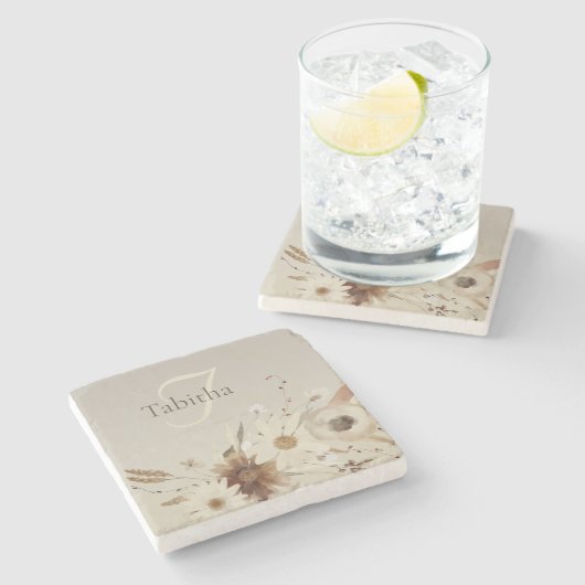 Waterverf Floral Monogram Stenen Onderzetter (Zijkant)