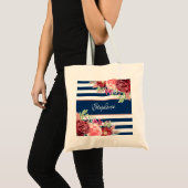 Waterverf Floral Monogram Stripes van Navy Burgund Tote Bag (Voorkant (product))