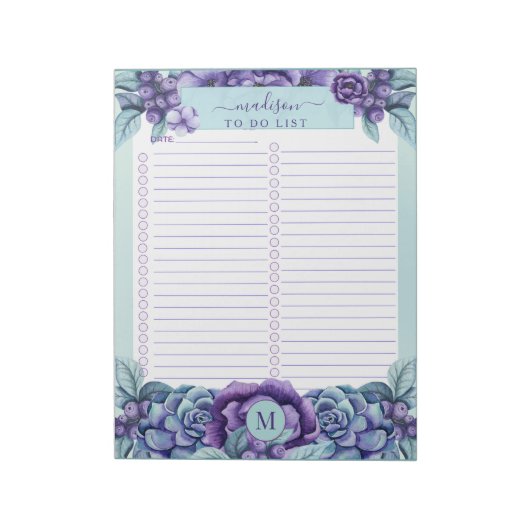 Waterverf Floral Monogram Te Doen Lijst Notitieblo Notitieblok (Linkerzijde)