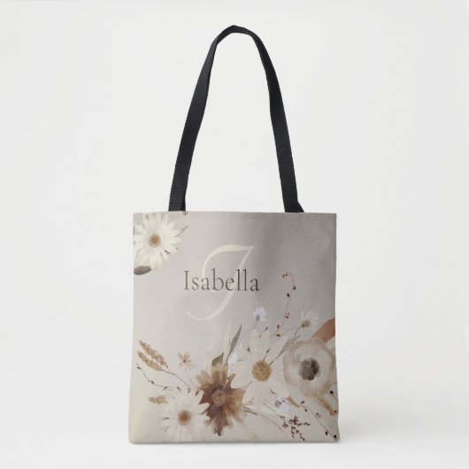 Waterverf Floral Monogram Tote Bag (Voorkant)