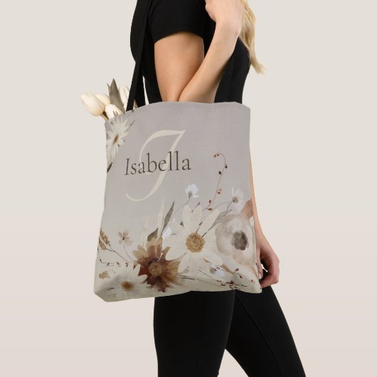 Waterverf Floral Monogram Tote Bag (Dichtbij)