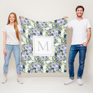 Waterverf Floral Monogram van de "Dusty Blue Navy" Fleece Deken