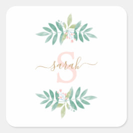 Waterverf Floral Monogram Vierkante Sticker